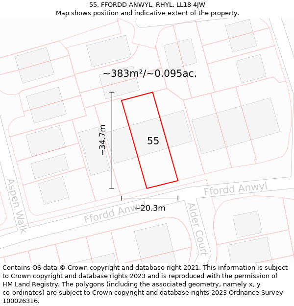 55, FFORDD ANWYL, RHYL, LL18 4JW: Plot and title map