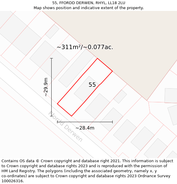 55, FFORDD DERWEN, RHYL, LL18 2LU: Plot and title map