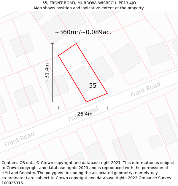 55, FRONT ROAD, MURROW, WISBECH, PE13 4JQ: Plot and title map