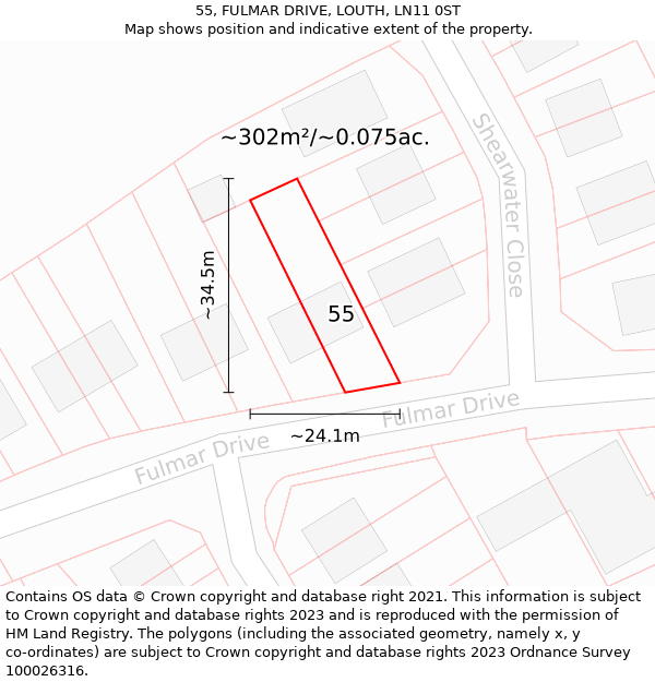 55, FULMAR DRIVE, LOUTH, LN11 0ST: Plot and title map