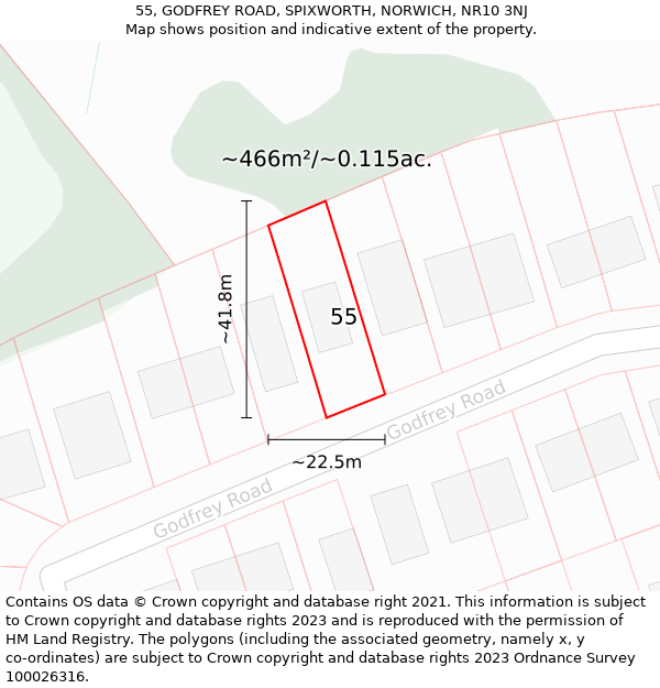 55, GODFREY ROAD, SPIXWORTH, NORWICH, NR10 3NJ: Plot and title map