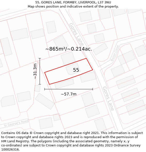 55, GORES LANE, FORMBY, LIVERPOOL, L37 3NU: Plot and title map