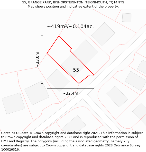 55, GRANGE PARK, BISHOPSTEIGNTON, TEIGNMOUTH, TQ14 9TS: Plot and title map