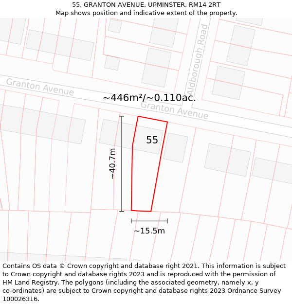 55, GRANTON AVENUE, UPMINSTER, RM14 2RT: Plot and title map