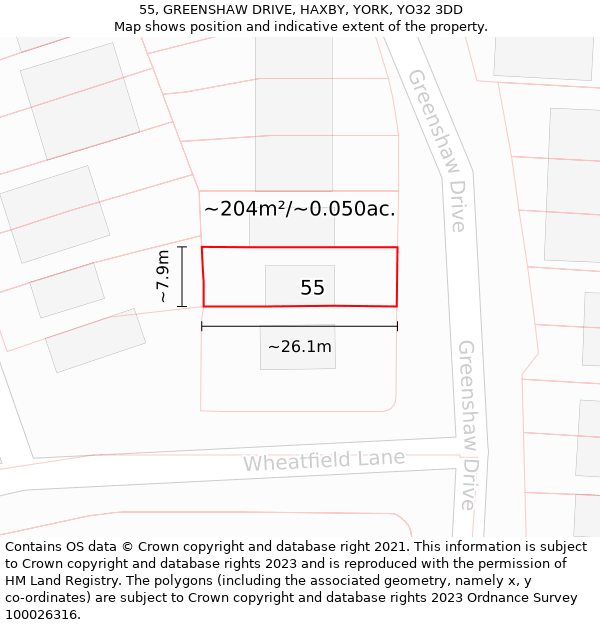 55, GREENSHAW DRIVE, HAXBY, YORK, YO32 3DD: Plot and title map