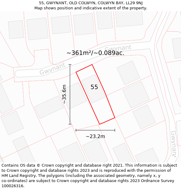 55, GWYNANT, OLD COLWYN, COLWYN BAY, LL29 9NJ: Plot and title map