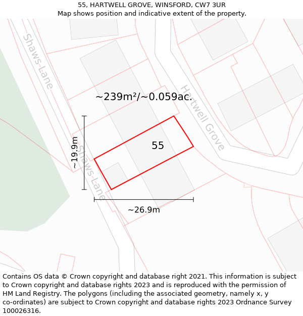 55, HARTWELL GROVE, WINSFORD, CW7 3UR: Plot and title map