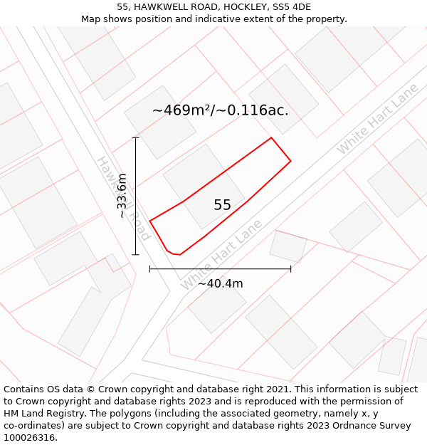 55, HAWKWELL ROAD, HOCKLEY, SS5 4DE: Plot and title map