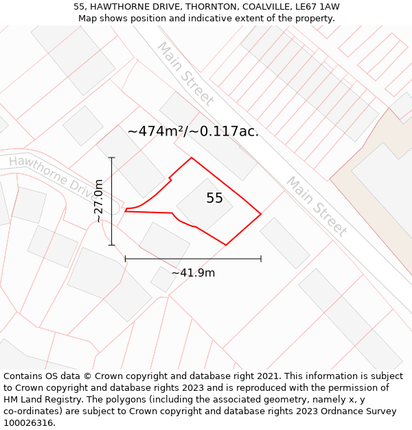 55, HAWTHORNE DRIVE, THORNTON, COALVILLE, LE67 1AW: Plot and title map