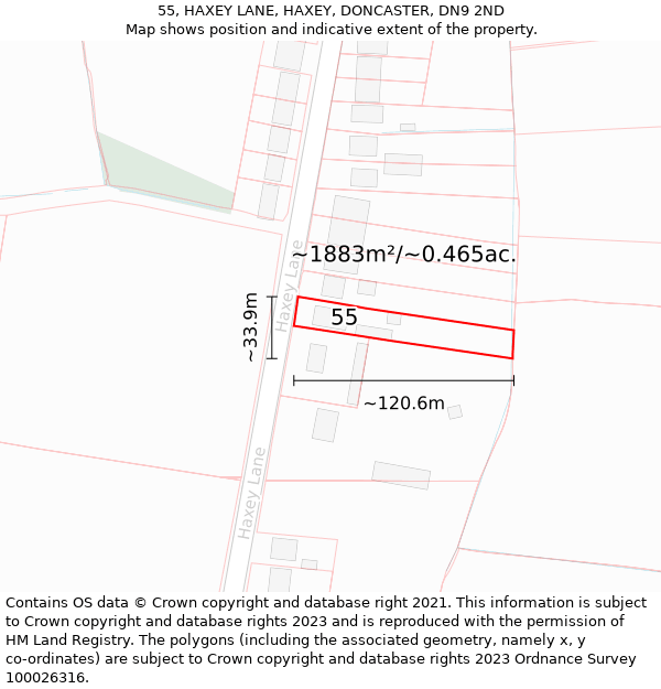 55, HAXEY LANE, HAXEY, DONCASTER, DN9 2ND: Plot and title map