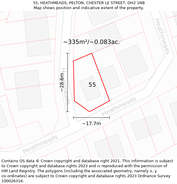 55, HEATHMEADS, PELTON, CHESTER LE STREET, DH2 1NB: Plot and title map