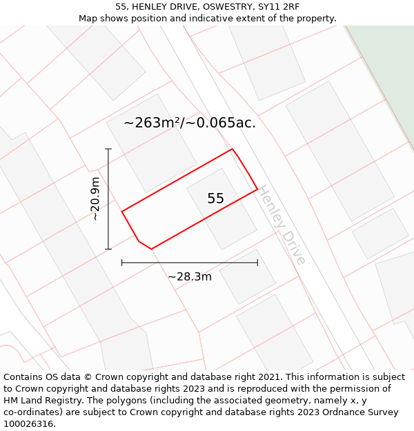 55, HENLEY DRIVE, OSWESTRY, SY11 2RF: Plot and title map