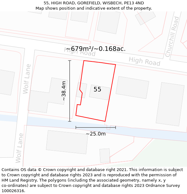 55, HIGH ROAD, GOREFIELD, WISBECH, PE13 4ND: Plot and title map