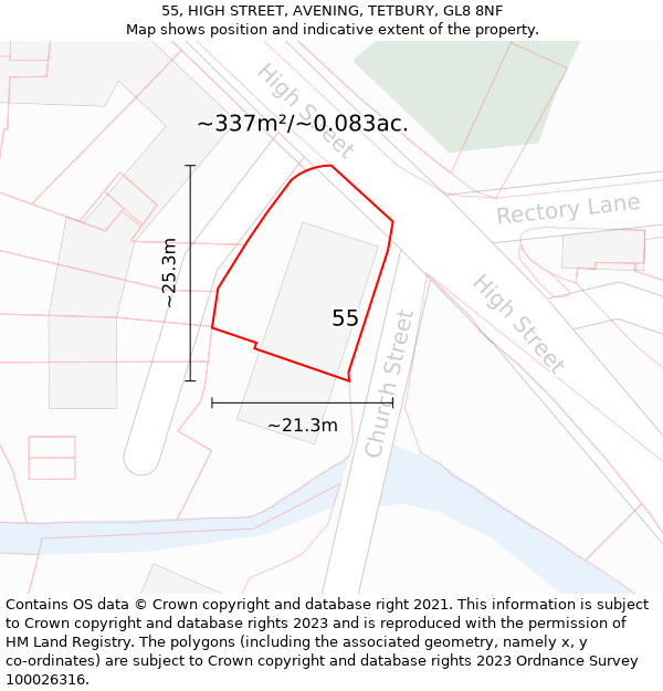 55, HIGH STREET, AVENING, TETBURY, GL8 8NF: Plot and title map