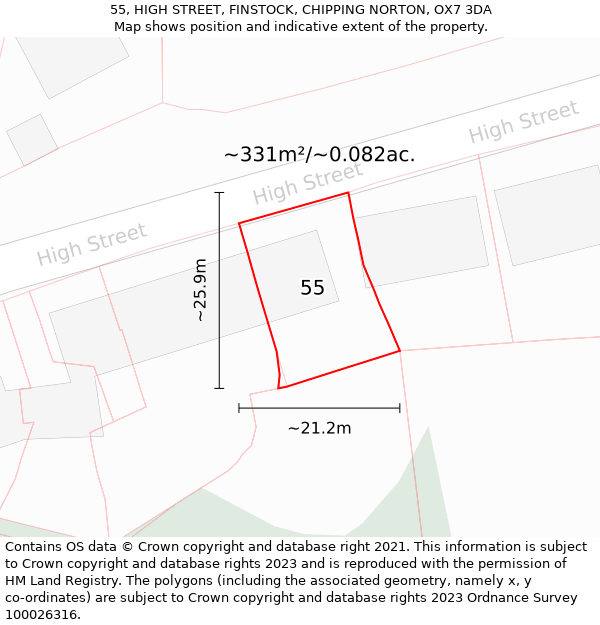 55, HIGH STREET, FINSTOCK, CHIPPING NORTON, OX7 3DA: Plot and title map