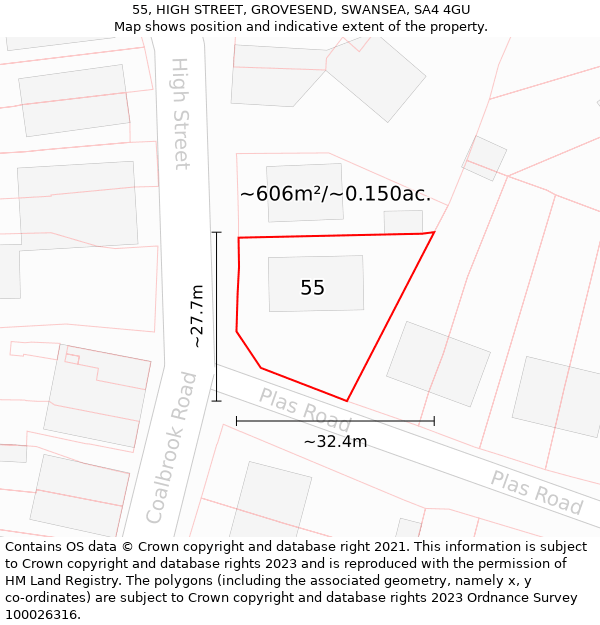 55, HIGH STREET, GROVESEND, SWANSEA, SA4 4GU: Plot and title map