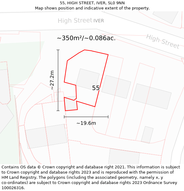 55, HIGH STREET, IVER, SL0 9NN: Plot and title map
