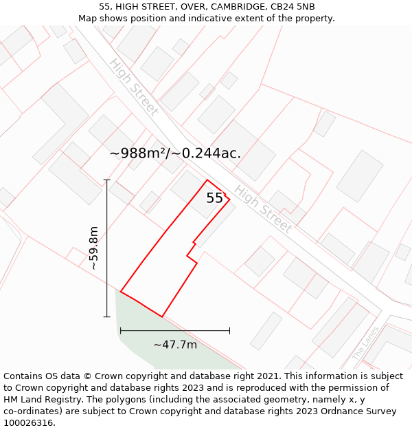 55, HIGH STREET, OVER, CAMBRIDGE, CB24 5NB: Plot and title map
