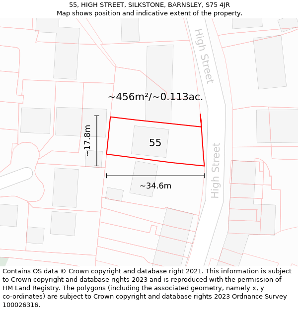 55, HIGH STREET, SILKSTONE, BARNSLEY, S75 4JR: Plot and title map