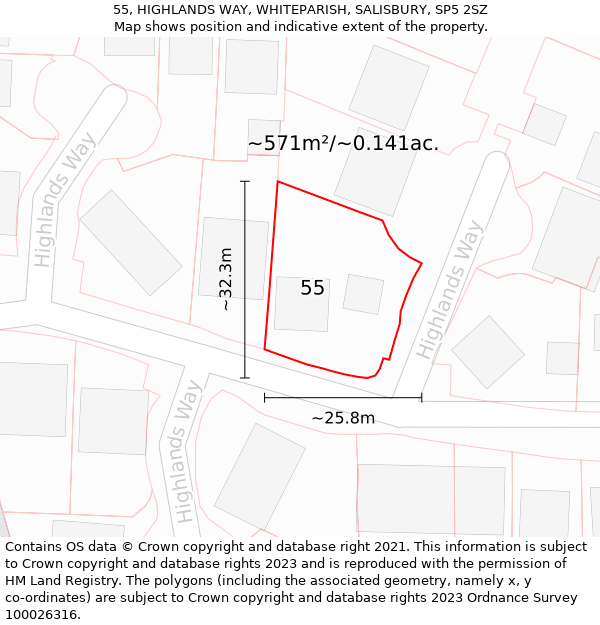 55, HIGHLANDS WAY, WHITEPARISH, SALISBURY, SP5 2SZ: Plot and title map