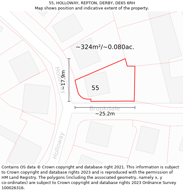 55, HOLLOWAY, REPTON, DERBY, DE65 6RH: Plot and title map