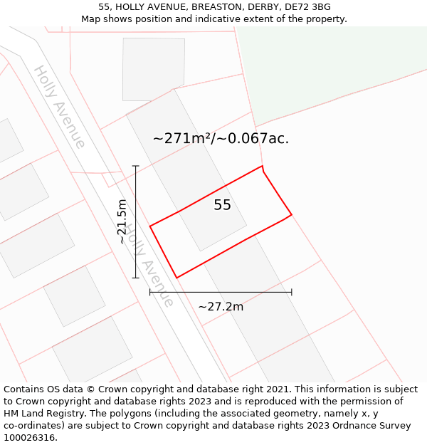 55, HOLLY AVENUE, BREASTON, DERBY, DE72 3BG: Plot and title map