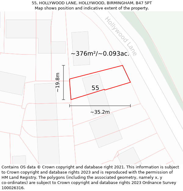 55, HOLLYWOOD LANE, HOLLYWOOD, BIRMINGHAM, B47 5PT: Plot and title map