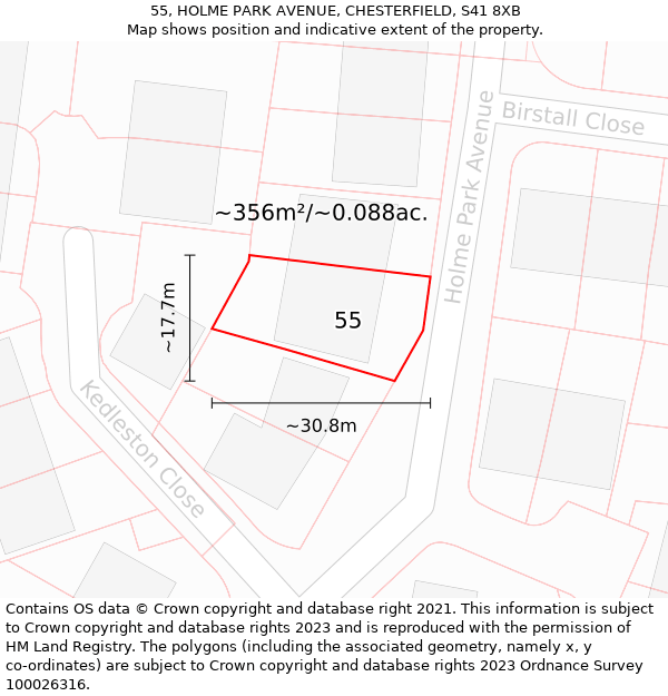 55, HOLME PARK AVENUE, CHESTERFIELD, S41 8XB: Plot and title map