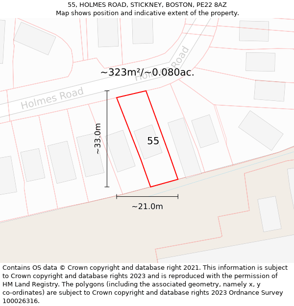 55, HOLMES ROAD, STICKNEY, BOSTON, PE22 8AZ: Plot and title map