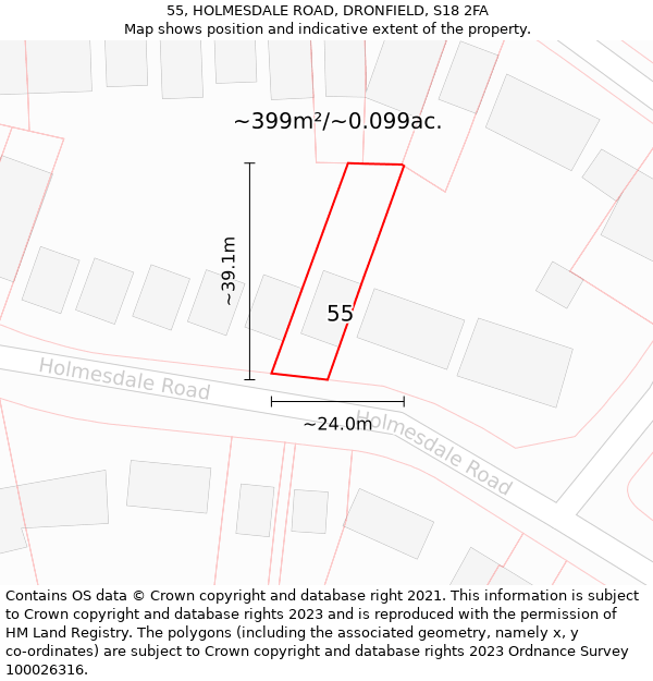 55, HOLMESDALE ROAD, DRONFIELD, S18 2FA: Plot and title map