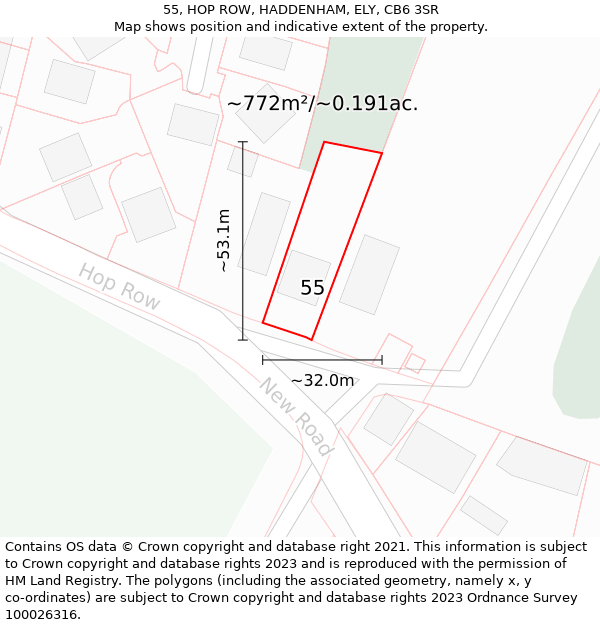 55, HOP ROW, HADDENHAM, ELY, CB6 3SR: Plot and title map