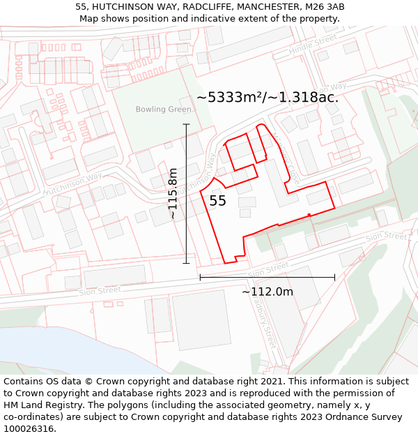 55, HUTCHINSON WAY, RADCLIFFE, MANCHESTER, M26 3AB: Plot and title map