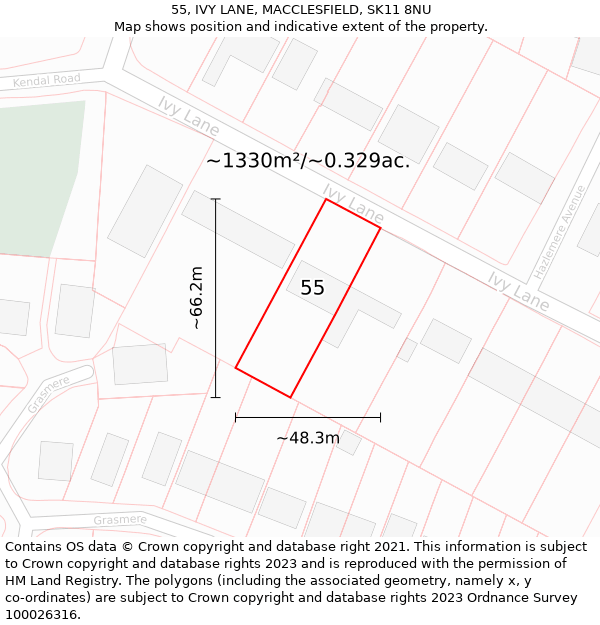 55, IVY LANE, MACCLESFIELD, SK11 8NU: Plot and title map