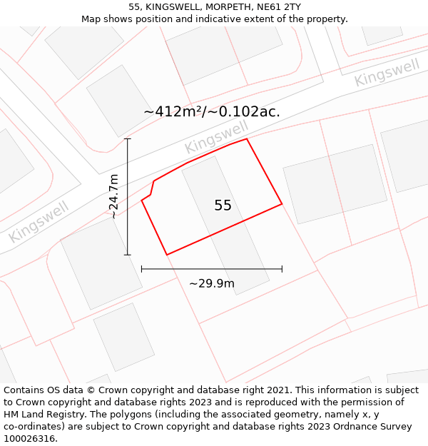 55, KINGSWELL, MORPETH, NE61 2TY: Plot and title map