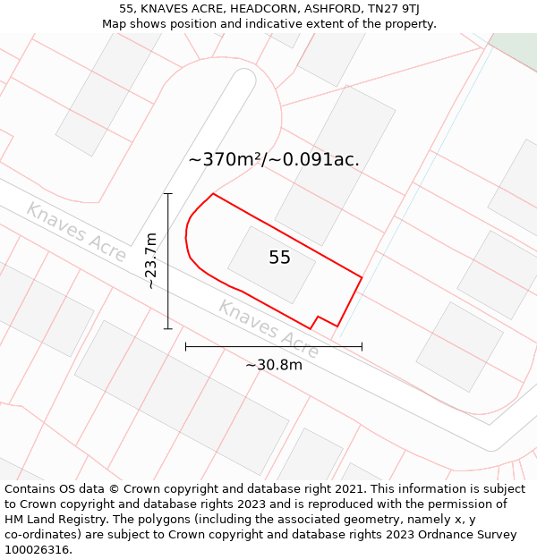 55, KNAVES ACRE, HEADCORN, ASHFORD, TN27 9TJ: Plot and title map