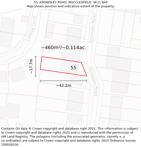 55, KNOWSLEY ROAD, MACCLESFIELD, SK11 8AP: Plot and title map