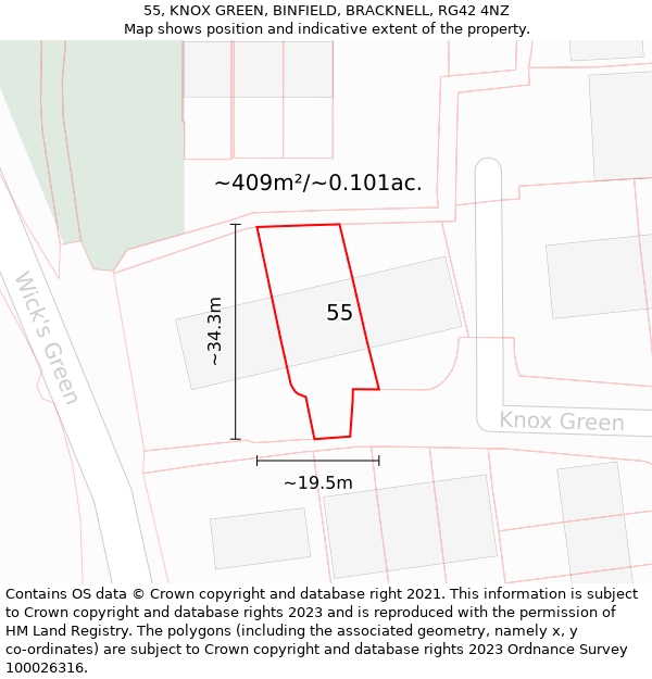 55, KNOX GREEN, BINFIELD, BRACKNELL, RG42 4NZ: Plot and title map