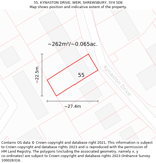 55, KYNASTON DRIVE, WEM, SHREWSBURY, SY4 5DE: Plot and title map