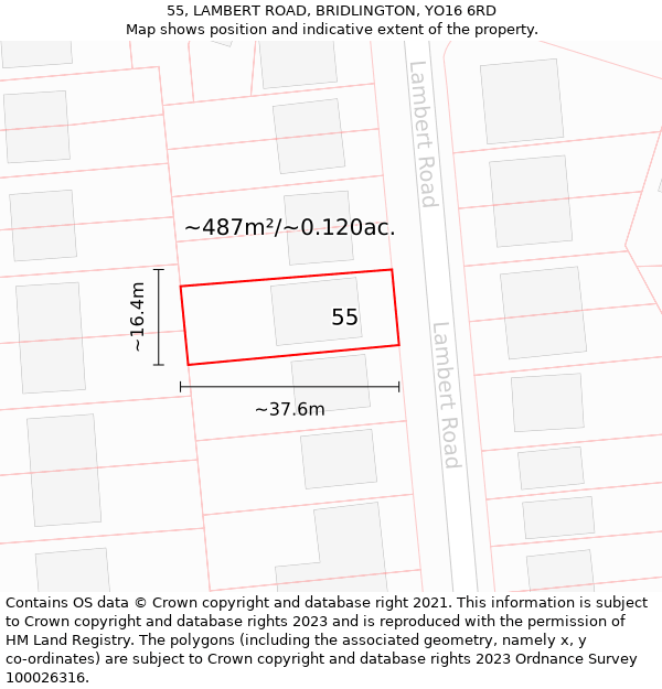 55, LAMBERT ROAD, BRIDLINGTON, YO16 6RD: Plot and title map