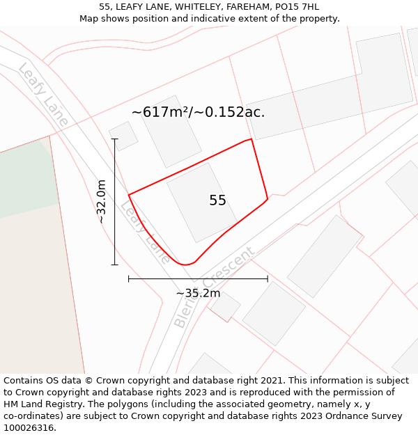 55, LEAFY LANE, WHITELEY, FAREHAM, PO15 7HL: Plot and title map