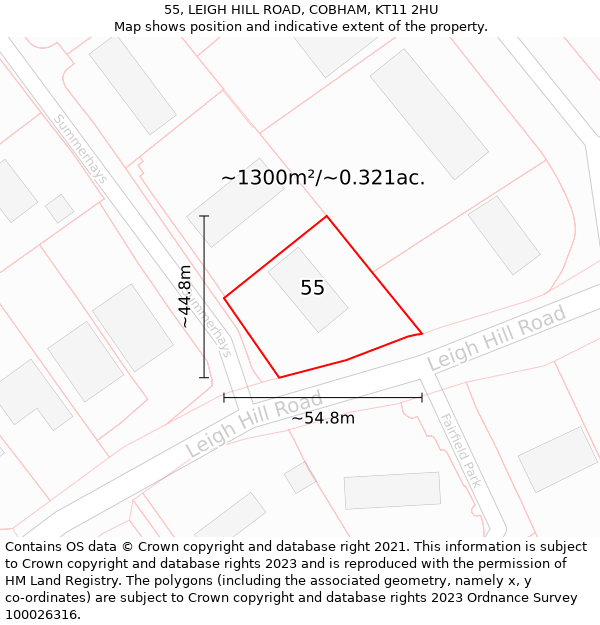 55, LEIGH HILL ROAD, COBHAM, KT11 2HU: Plot and title map