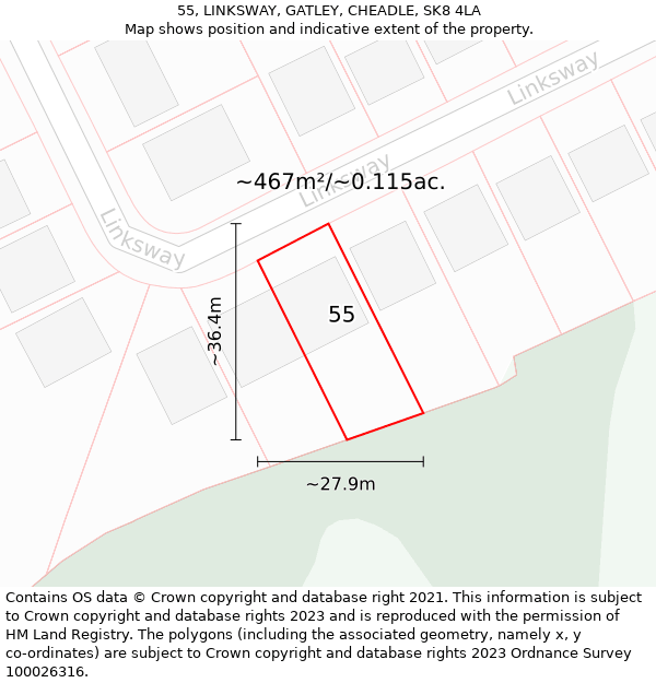 55, LINKSWAY, GATLEY, CHEADLE, SK8 4LA: Plot and title map