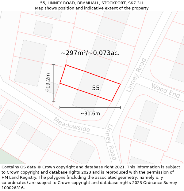 55, LINNEY ROAD, BRAMHALL, STOCKPORT, SK7 3LL: Plot and title map