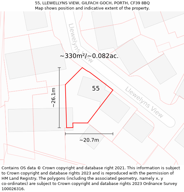 55, LLEWELLYNS VIEW, GILFACH GOCH, PORTH, CF39 8BQ: Plot and title map
