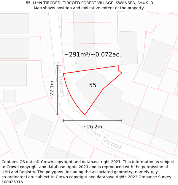 55, LLYN TIRCOED, TIRCOED FOREST VILLAGE, SWANSEA, SA4 9LB: Plot and title map