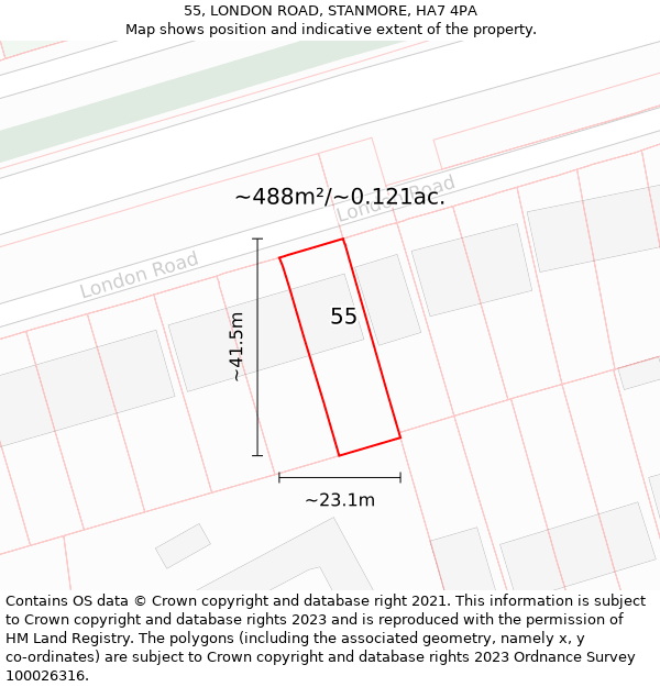 55, LONDON ROAD, STANMORE, HA7 4PA: Plot and title map