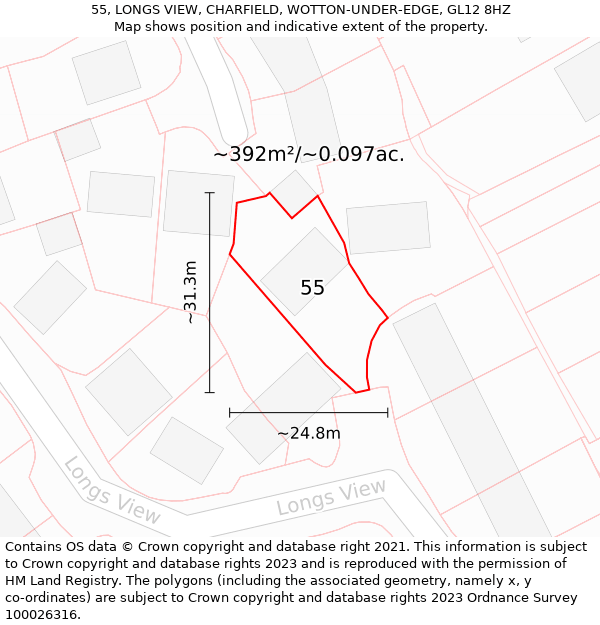 55, LONGS VIEW, CHARFIELD, WOTTON-UNDER-EDGE, GL12 8HZ: Plot and title map