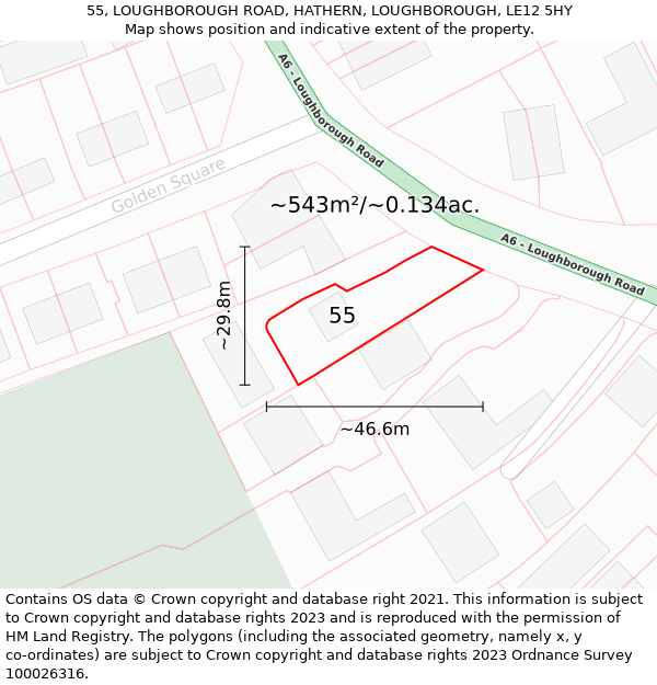 55, LOUGHBOROUGH ROAD, HATHERN, LOUGHBOROUGH, LE12 5HY: Plot and title map