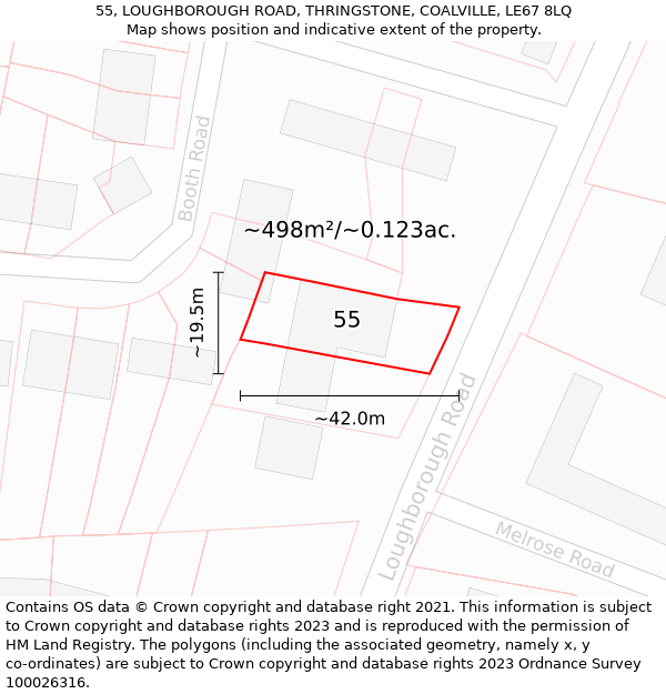 55, LOUGHBOROUGH ROAD, THRINGSTONE, COALVILLE, LE67 8LQ: Plot and title map