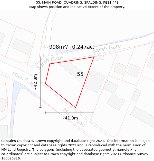 55, MAIN ROAD, QUADRING, SPALDING, PE11 4PS: Plot and title map